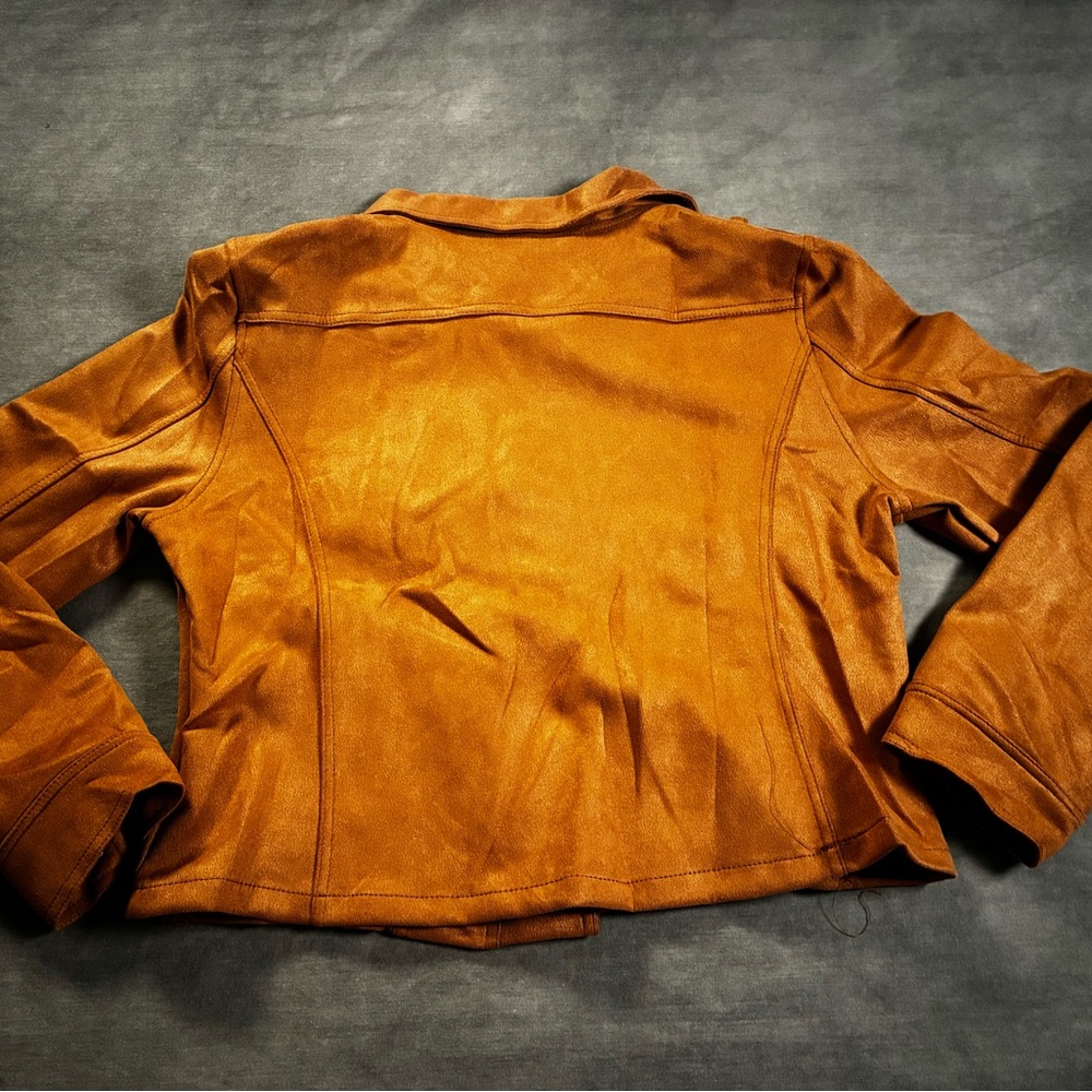 Women's Tan Faux Suede Motorcycle Jacket - Picture 5 of 8